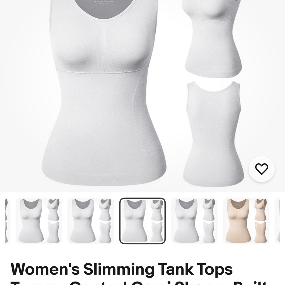Women's White Slimming Tank Top (L) with Built In Bra